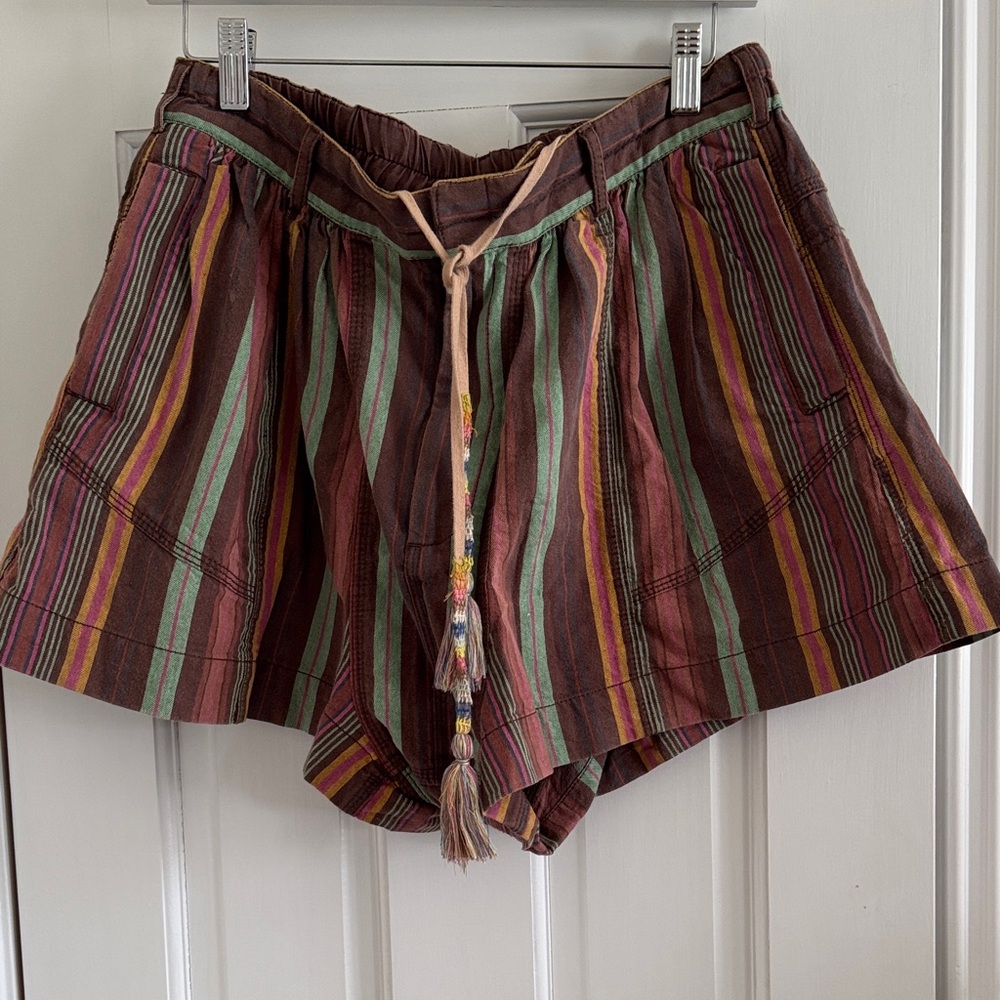 Free People Multistripe Drawstring Shorts - Brown, Green, Pink